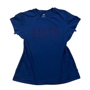 Levi's Blue Graphic T Shirt Women's Size Large Crew Neck Short Sleeve